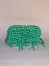 Handmade crochet Mojito clutch in bright mint green cotton tube yarn