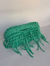 Mint green crochet clutch with a long fringe, by Blessed by Dea-Victoria