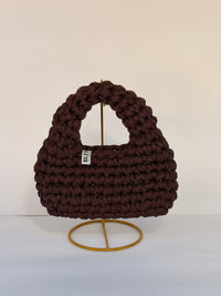 Deep plum-brown crochet bag with a rounded top handle