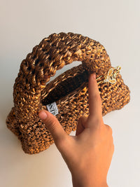 Suki metallic purse in antique gold, structured handmade crochet, 25 x 24 x 8 cm