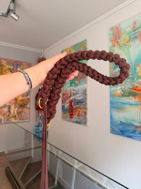 Deep brown crochet shoulder bag with a hand-braided strap