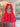 Bright red crochet shoulder bag with a braided top handle and long side ties