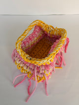 Marigold and Rose clutch (L) by Blessed by Dea-Victoria, crocheted by hand