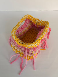 Marigold and Rose clutch (L) by Blessed by Dea-Victoria, crocheted by hand