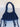 Deep navy crochet shoulder bag with a braided top handle and long side ties